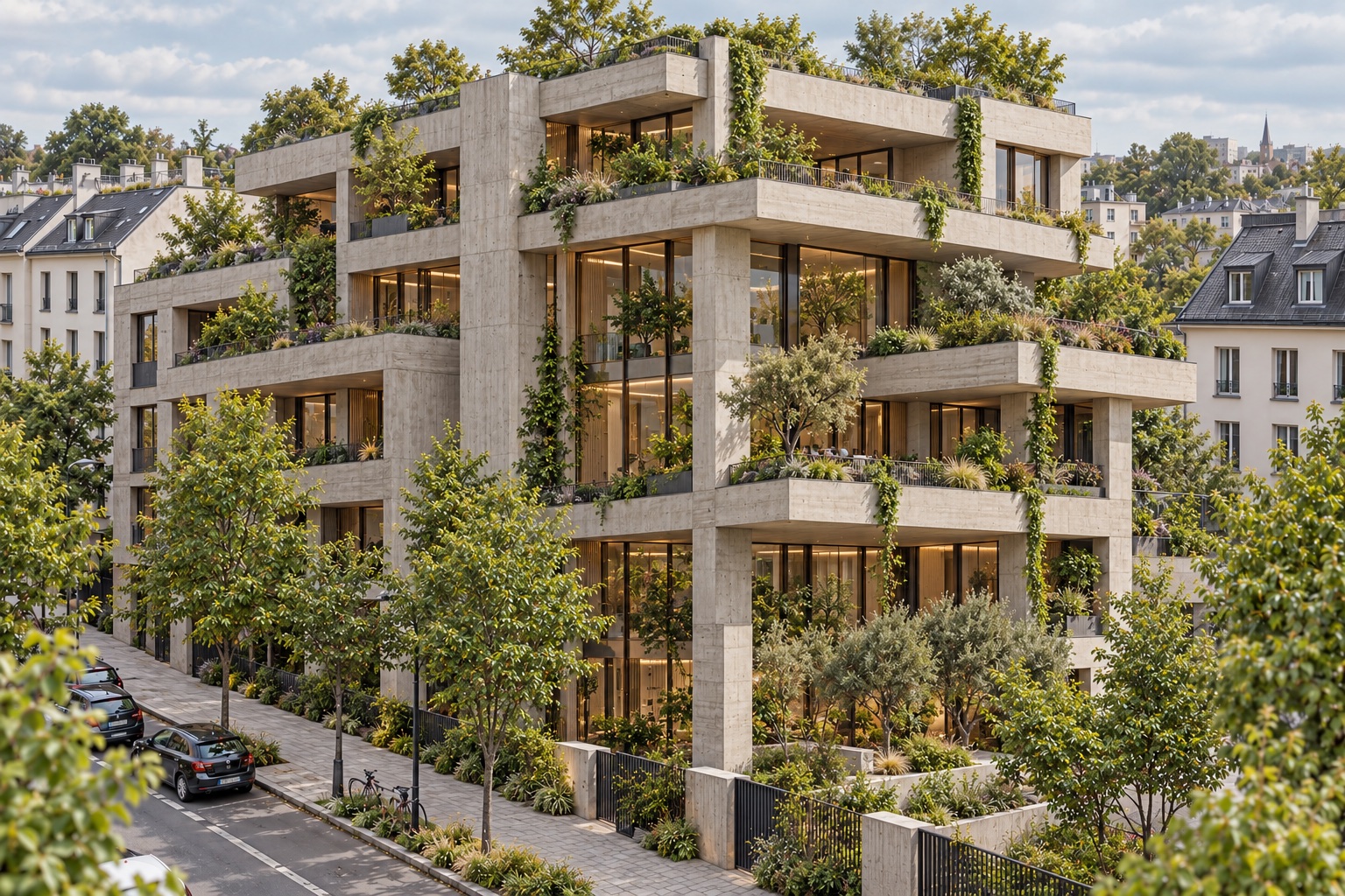 Concept: C8's monumental concrete frame and planted terraces